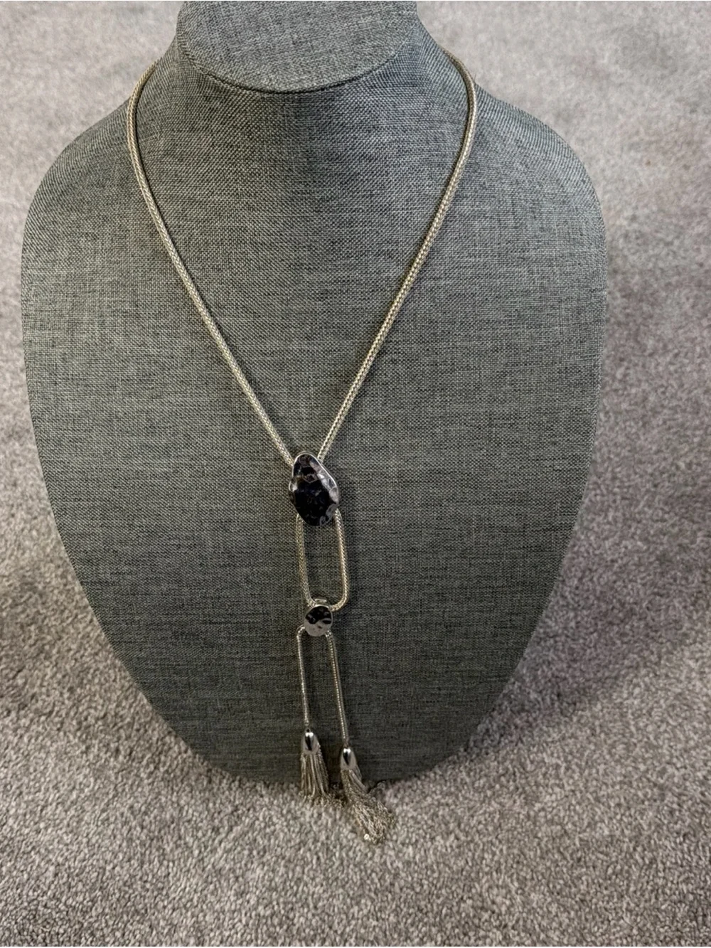 Silver  Station Lariat Necklace